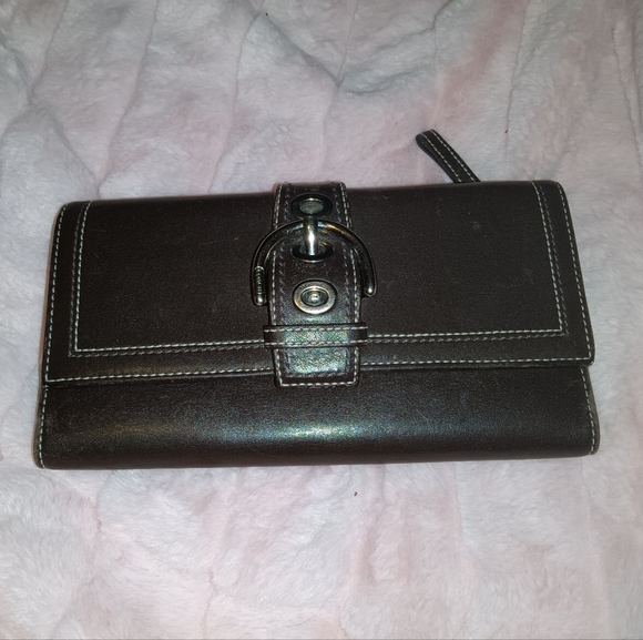 Coach Handbags - Coach Silver Buckle Leather Brown & Tan Wallet